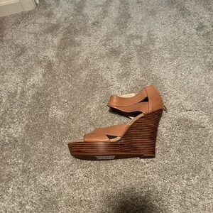 Seychelles Leather Tall Wedge Peep Toe Sandals